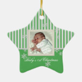 Erste Weihnachtsstern und Schneeflocken Grün Keramik Ornament (Hinten)