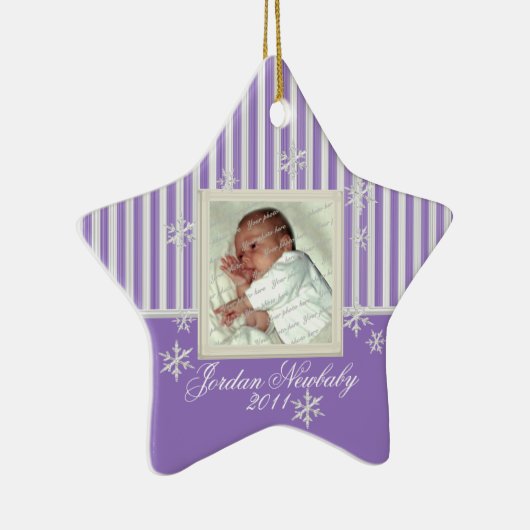 Erste Weihnachtsstern und Schneeflocken Lila Keramik Ornament (Rechts)