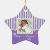 Erste Weihnachtsstern und Schneeflocken Lila Keramik Ornament (Hinten)