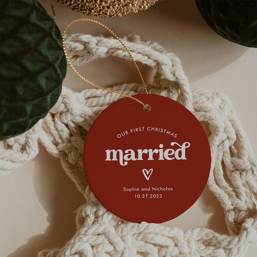 Erste WeihnachtsVerheiratet | Rot und Weiß mit Her Keramik Ornament