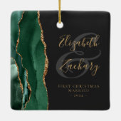 Erste WeihnachtsVerheiratete Emerald Agate Gold-Sc Keramikornament (Rückseite)