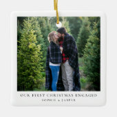 Erste WeihnachtsVerlobt | Foto für die minimale Ve Keramikornament (Vorderseite)