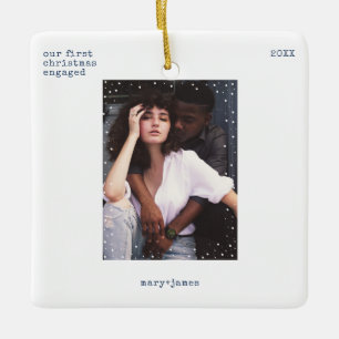 Erste WeihnachtsVerlobt Minimales Foto für Schre Keramikornament