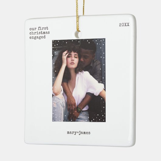 Erste WeihnachtsVerlobt | Minimales Foto für Schre Keramikornament (Links)