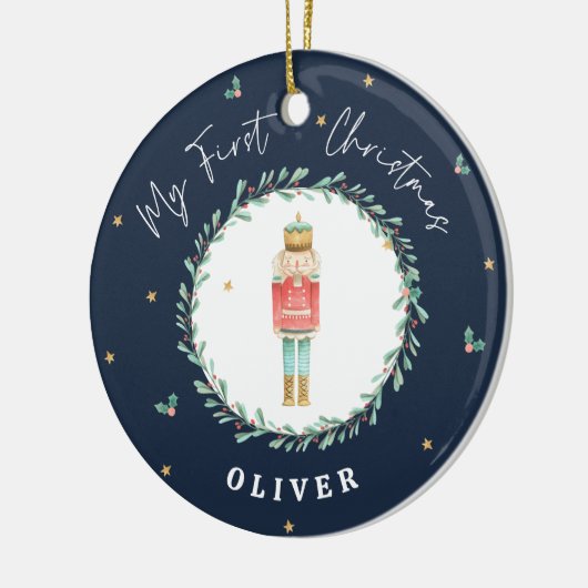 Erste Weihnachtswasserfarbe Nusscracker Marine bla Keramik Ornament (Links)