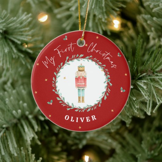 Erste Weihnachtswasserfarbe Nutcracker traditionel Keramik Ornament (Baum)