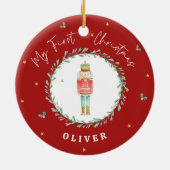 Erste Weihnachtswasserfarbe Nutcracker traditionel Keramik Ornament (Hinten)