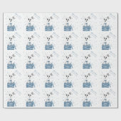 Erste WeihnachtsWelpe auf Presents (Winter Blue) Geschenkpapier (Flach)
