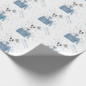 Erste WeihnachtsWelpe auf Presents (Winter Blue) Geschenkpapier (Ecke)