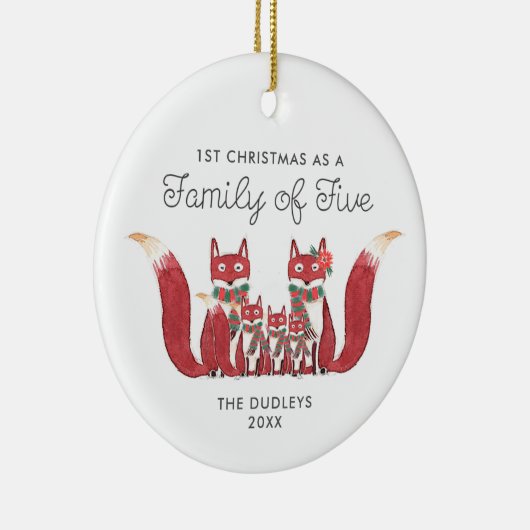 Erste Weihnachtszeit als Familie von 5 Personalisi Keramik Ornament (Rechts)