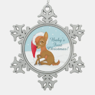 Erste Weihnachtszeit des Babys (Rentier) Schneeflocken Zinn-Ornament