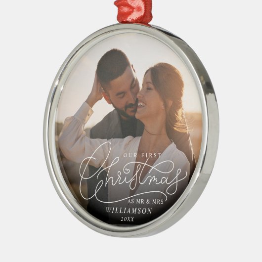 Erste Weihnachtszeit - Foto von Mr. und Mrs. Newly Ornament Aus Metall (Links)