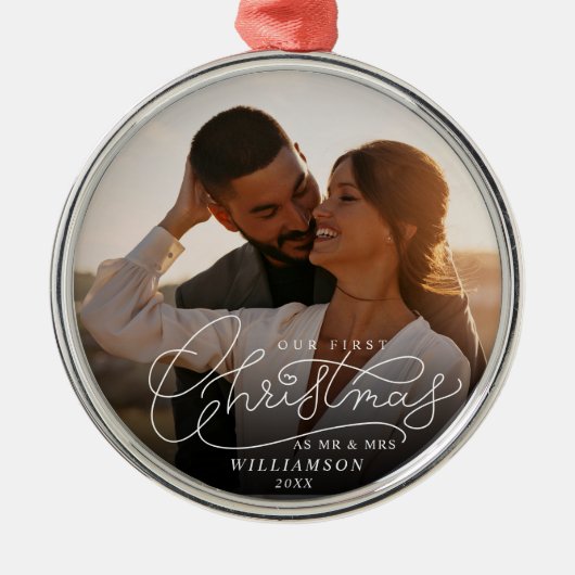 Erste Weihnachtszeit - Foto von Mr. und Mrs. Newly Ornament Aus Metall (Vorne)
