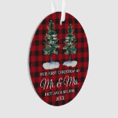 Erste Weihnachtszeit Frau Two Pines Red Kariert Ornament (Vorderseite)