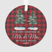 Erste Weihnachtszeit Frau Two Pines Red Kariert Ornament (Rückseite)