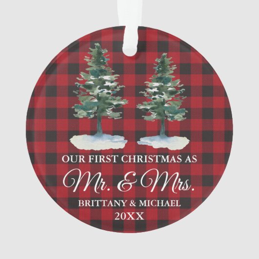 Erste Weihnachtszeit Frau Two Pines Red Kariert Ornament (Rückseite)