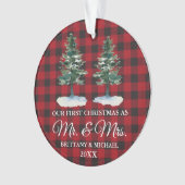 Erste Weihnachtszeit Frau Two Pines Red Kariert Ornament (Vorderseite)