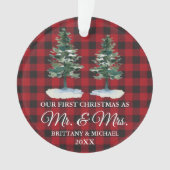 Erste Weihnachtszeit Frau Two Pines Red Kariert Ornament (Vorderseite)