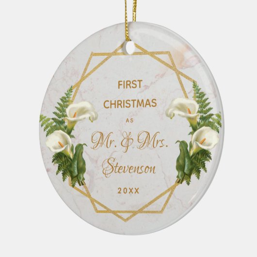 Erste Weihnachtszeit Herr & Frau Gold Marble Calla Keramik Ornament (Links)