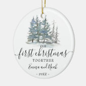 Erste Weihnachtszeit mit verlobtem verheirateten W Keramik Ornament (Links)