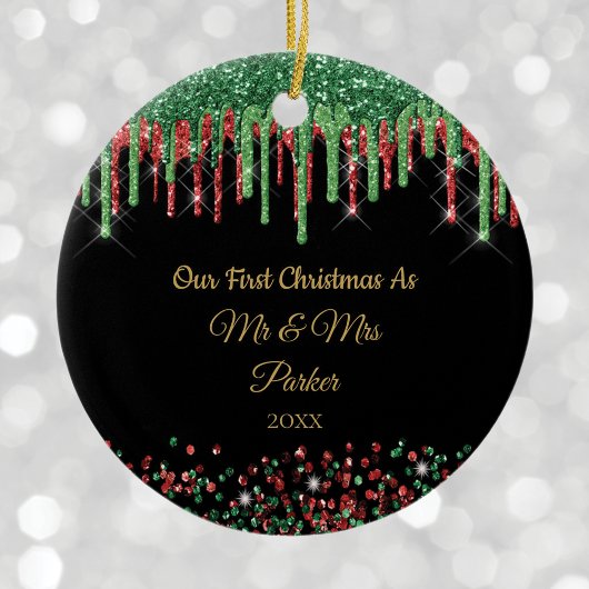Erste Weihnachtszeit Mr. & Mrs. Black Glam Glitzer Keramik Ornament