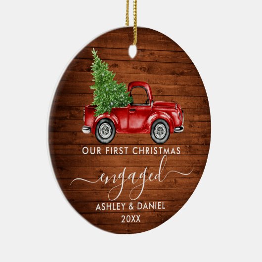 Erste Weihnachtszeit Verlobter LKW-FOTO Keramik Ornament (Rechts)