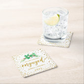 Erste Weihnachtszeit Verlobtes Goldskript-Monogram Rechteckiger Pappuntersetzer (Vor Ort)