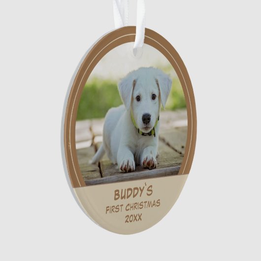 Erste Welpen Weihnachten Personalisierte Haustiere Ornament (Vorderseite)