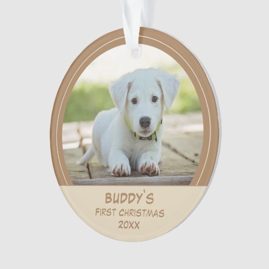 Erste Welpen Weihnachten Personalisierte Haustiere Ornament (Vorderseite)