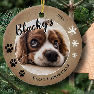 Erste Welpen Weihnachten Rustikaler Hundename Foto Keramik Ornament