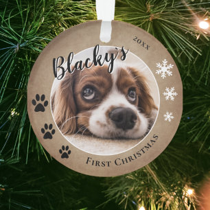 Erste Welpen Weihnachten Rustikaler Hundename Foto Ornament