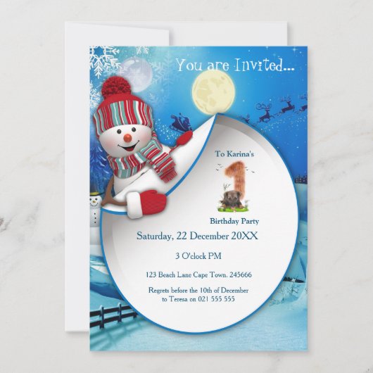 Erste Winter Feiertag Geburtstag Party Einladung (Vorderseite)