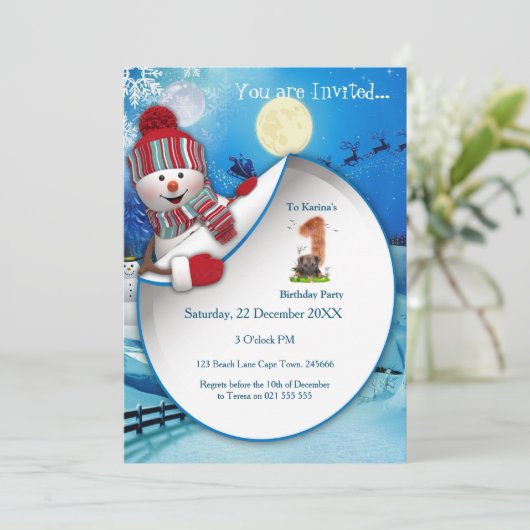 Erste Winter Feiertag Geburtstag Party Einladung (Stehend Vorderseite)