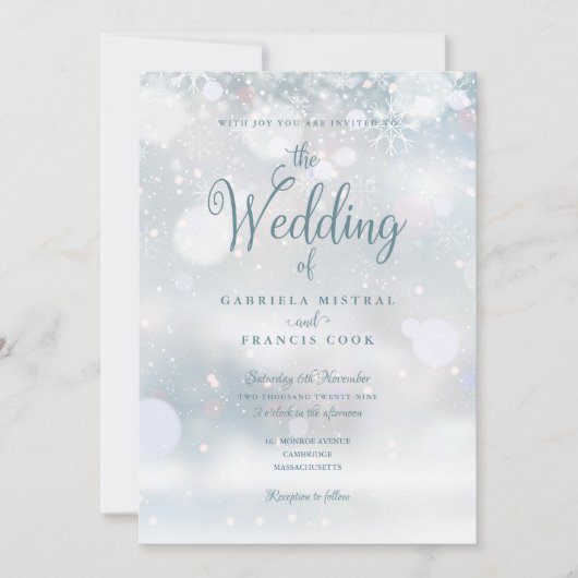 Erste Winter-Schneeflocken QR-Code-Hochzeit Einladung (Vorderseite)