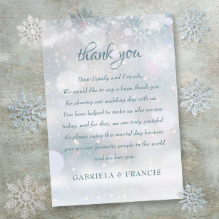 Erste Winter Snowflakes Hochzeit Danke Platzkarte