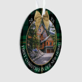 Erste XMax in unserem neuen Zuhause Green Kariert  Ornament (Vorderseite)