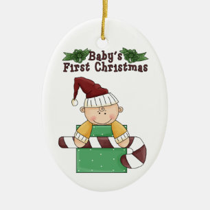 Erste Zuckerstange des Babys Weihnachts Keramikornament