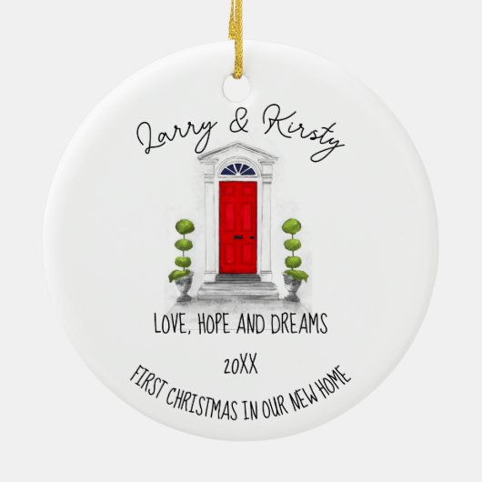 Erste Zuhause-Namen editierbare Nachrichten Keramik Ornament (Hinten)