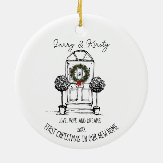 Erste Zuhause-Namen editierte Nachrichten Weihnach Keramik Ornament (Hinten)