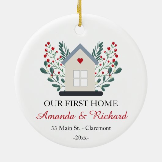 Erste Zuhause personalisierte Sake Weihnachten Keramik Ornament (Hinten)