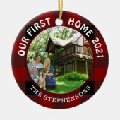 Erste Zuhause Rustikales Rot Kariert 2 Foto Keramik Ornament (Vorne)