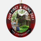 Erste Zuhause Rustikales Rot Kariert 2 Foto Keramik Ornament (Links)