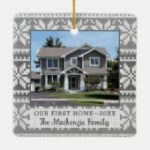 Erste Zuhause Snowflake Sweater Foto Personalisier Keramikornament (Rückseite)