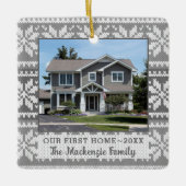 Erste Zuhause Snowflake Sweater Foto Personalisier Keramikornament (Vorderseite)