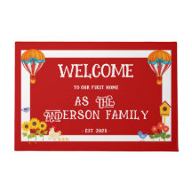 Erste Zuhause Welcome Vintag Balloons Red White