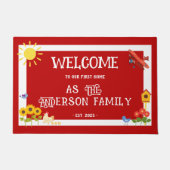 Erste Zuhause Willkommen Rustikales Huhn Red White Fußmatte (Vorderseite)