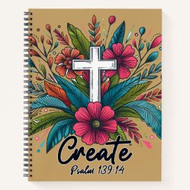 Erstelle Christian | Psalm 139 Florales Kreuz Jour Notizblock