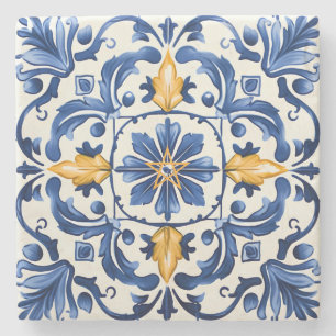 Erstelle Dein eigenes blau-gelbes Talavera-Mandala Steinuntersetzer
