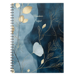 Erstelle Dein eigenes Blau-Gold-Blumen-Minimalist Notizblock