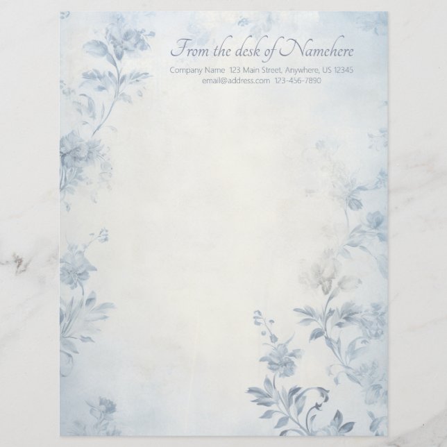 Erstelle Dein eigenes blaues shabby-chic Blumendes Briefbogen (Vorderseite)